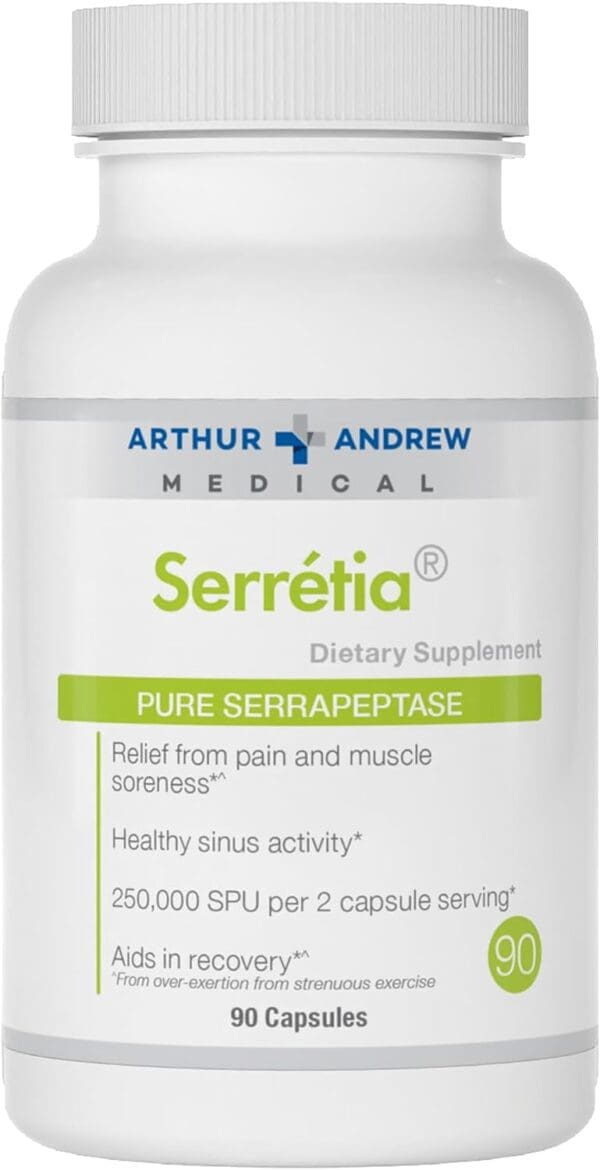 Arthur & drew medical Serretia Serrapeptase Formula for Muscle and Sinus Support capsules.