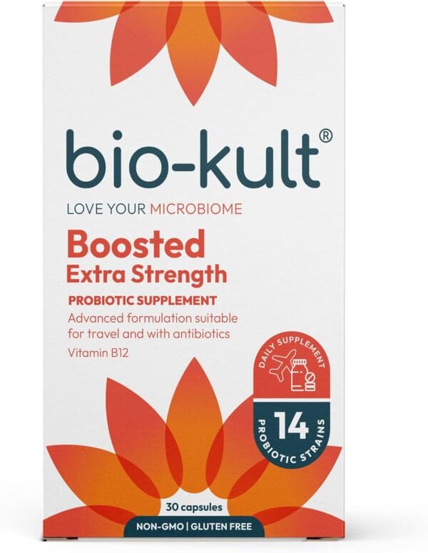 Bio-Kult Boosted Gut Health Probiotic Supplement,14 Strains, Probiotics for Women & Men 30 Count (Pack of 1) extrinsic strength.