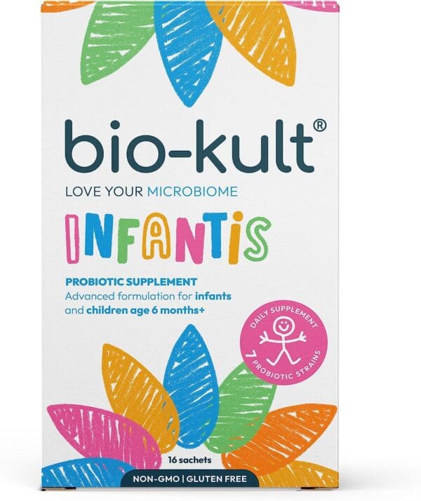 A box of Bio-Kult Infantis - 7 Probiotic Strains and Vitamin D3 - Helps Support The Immune System of Babies, Toddlers and Kids,16 Count (Pack of 1).