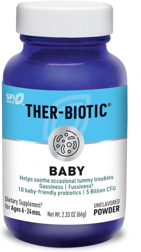 A bottle of Klaire Labs Ther-Biotic Baby - Infant Probiotic Powder.