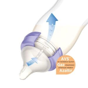 A Lansinoh Momma Breastmilk Feeding Bottle with NaturalWave Slow Flow Nipple, 5 Ounces (Pack of 2) with an arrow pointing down.