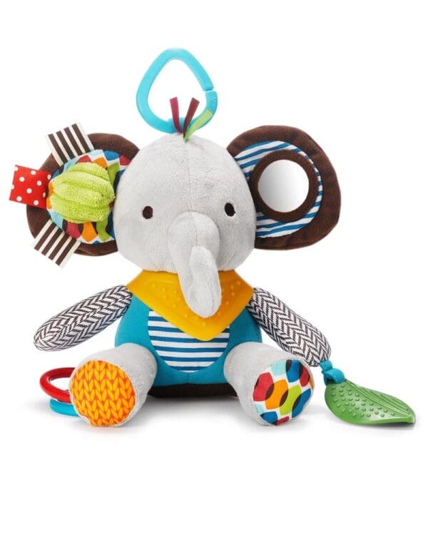 A Skip Hop Bandana Buddies Baby Activity and Teething Toy with Multi-Sensory Rattle and Textures with a toy attached to it.