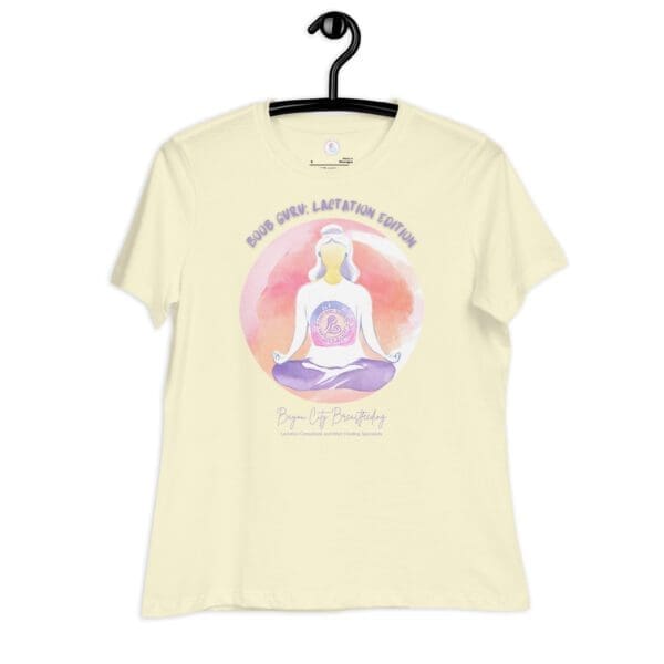 A Women's Relaxed T-Shirt with an image of a woman in a yoga pose.