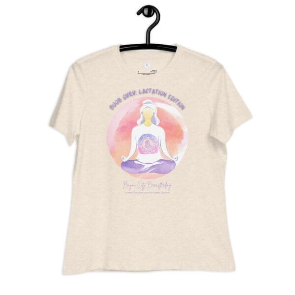 A Women's Relaxed T-Shirt with an image of a woman in a lotus position.