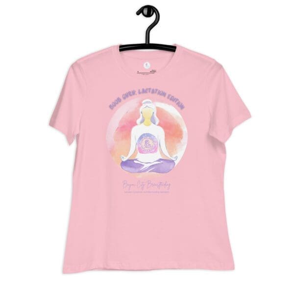 A Women's Relaxed T-Shirt with an image of a woman meditating on the moon.