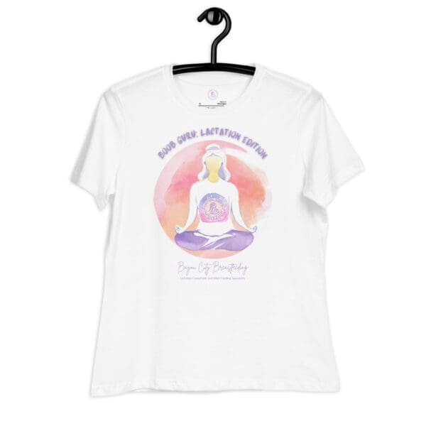 A Women's Relaxed T-Shirt with an image of a woman in a yoga pose.