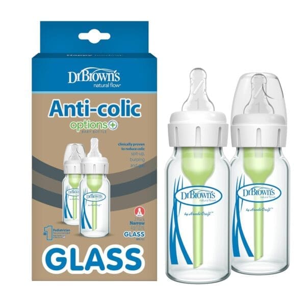 Dr. Browns Natural Flow Anti-Colic Options Plus Narrow Glass Baby Bottle 4 oz 2 Pack