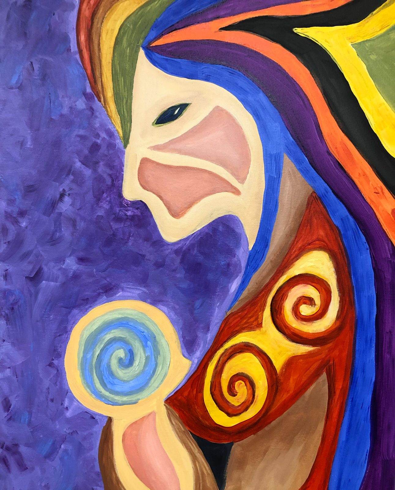 Mother and Child Collection 18 Abstract Momma II: abstract painting of a mother and child in rainbow colors, by Suzanne Juel