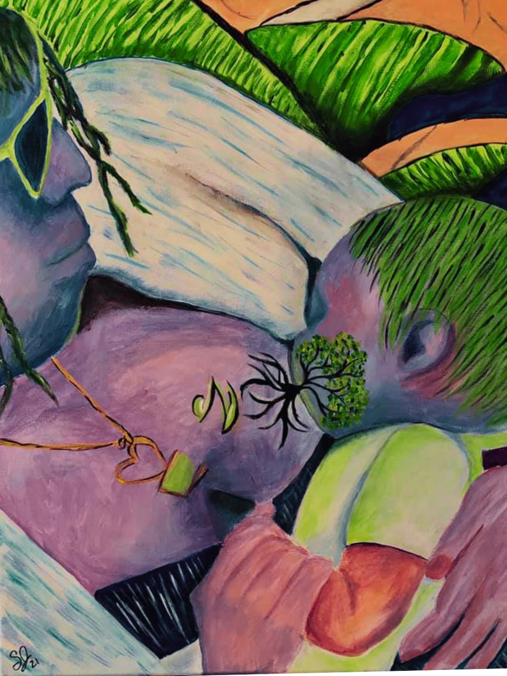 Closeness, painting of a mother and baby in close embrace, by Suzanne Juel