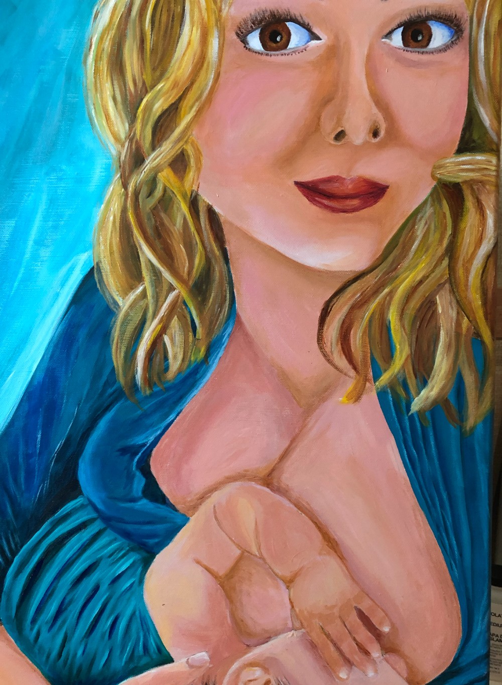 Luna, a commissioned portrait of a mother nursing her child, by Suzanne Juel