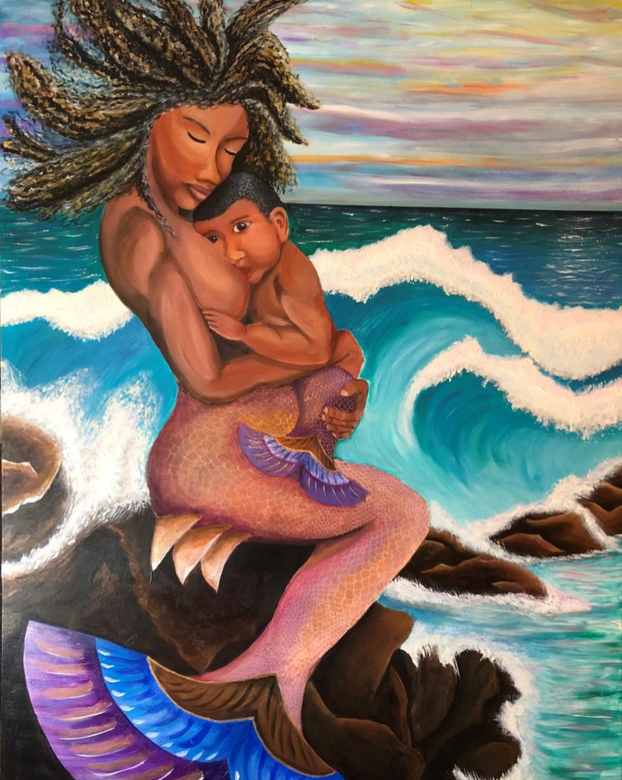 Mother and Child Collection 20 Mermaid Mother: a mermaid mother holding her baby, by Suzanne Juel