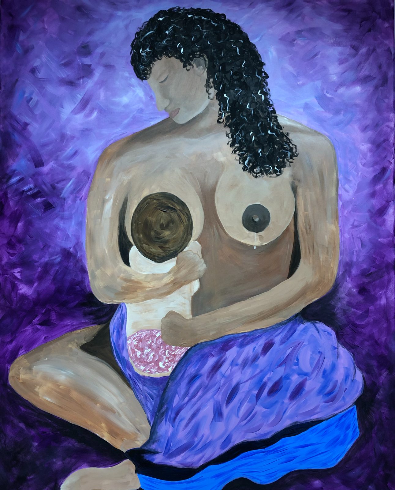 Mother and Child Collection 9 Nursing Mom in Purple: Suzanne's first painting, 2020