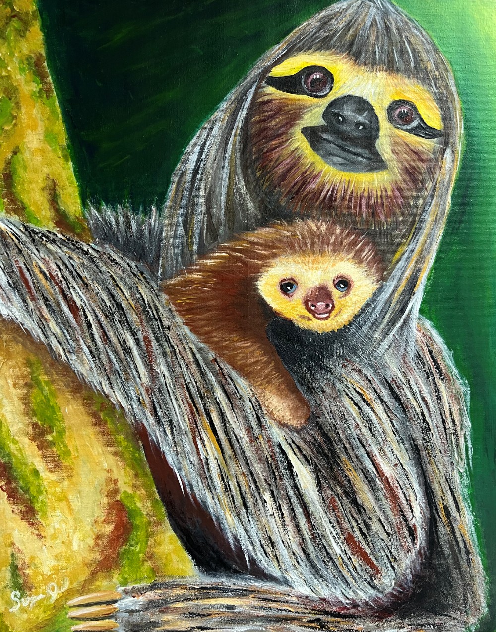 Mother and Child Collection 6 Sloths: a mother sloth with her baby, by Suzanne Juel